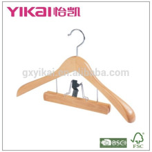 Fancy coat wooden hanger with wide shoulder and trousers clamp